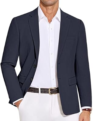 COOFANDY Men's Casual Blazer - Lightweight Slim Fit Two Button Cotton Sport Coat, Navy Blue