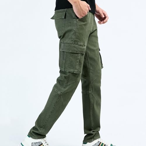 Men's Cargo Jeans, Slim-fit Stretch Pants, Work Pants, mid-Rise, six-Pocket Tapered Skinny Jeans2