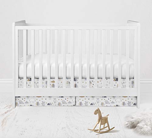 Bacati Woodlands Grey/Beige Neutral Cotton Crib/Toddler Neutral Cotton Crib Skirt Dust Ruffle, Beige/Grey