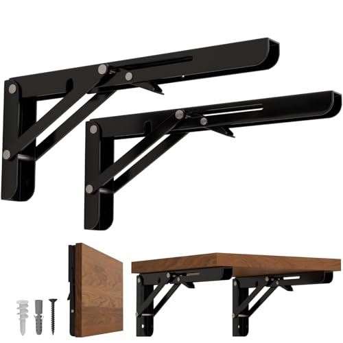 LEOPO 20 inch Folding Shelf Brackets, Heavy Duty Wall Mounted Shelf Bracket, 2 Pack, Black by LEOPO - Used condition - CA$26.78