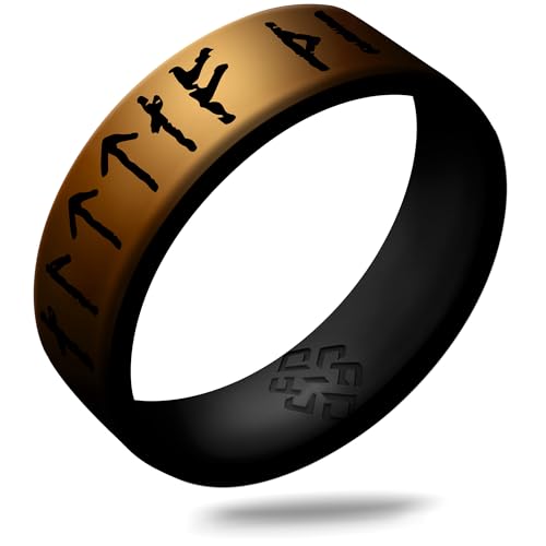 Knot Theory Viking Silicone Ring - Yours Always in Runic Characters - Antique Gold Size 6 6mm Dual Layer Breathable Comfort Fit - Valentine's Engagement Wedding Band