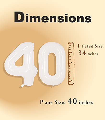 Image of SUWEN 40 Inch White Large 40 Balloon Number Big Foil Helium Numbers 0-9 | Giant Jumbo Happy 40th Birthday Party Decorations for Men or Women Huge Mylar Anniversary Party Supplies