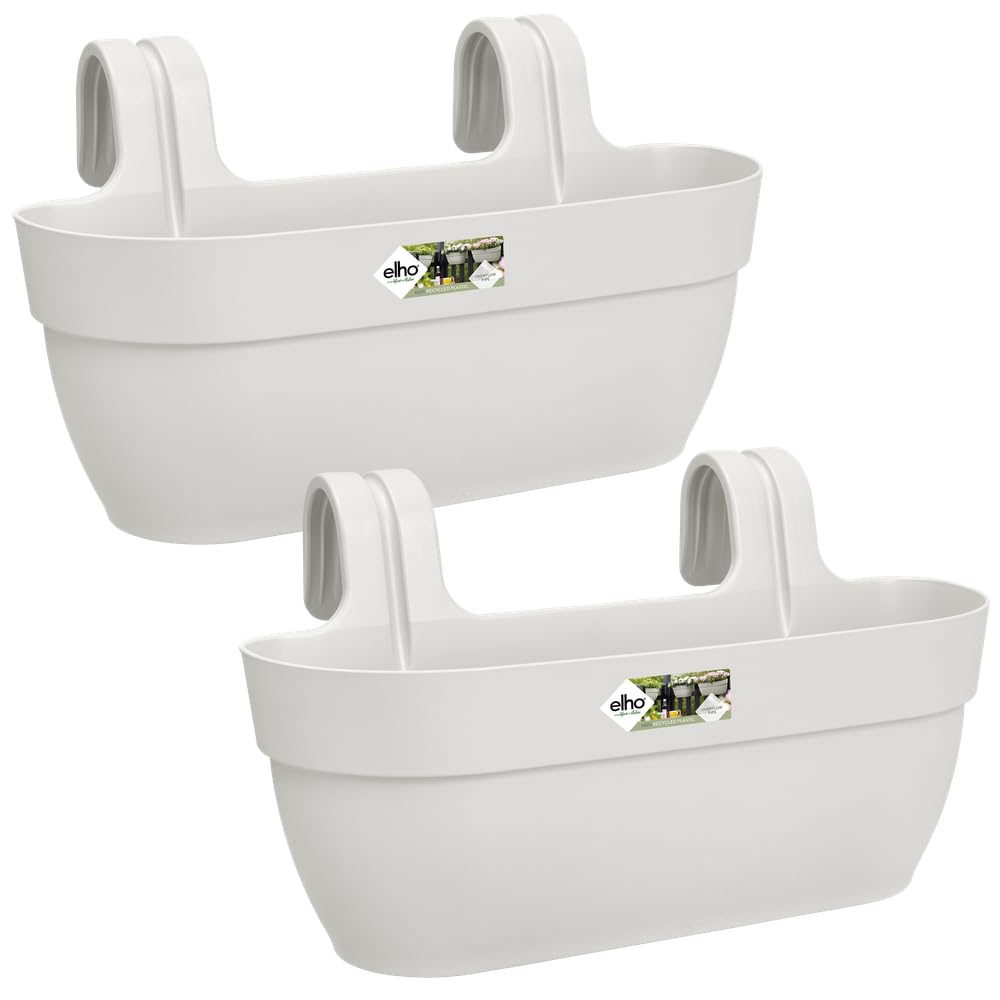 elho Vibia Campana Easy Hanger L - Übertopf für Balkon & Außen - 100% Recycelter Kunststoff - 2er Set - L46 x W24.1 x H26.5 cm - Weiß/Seidenweiß