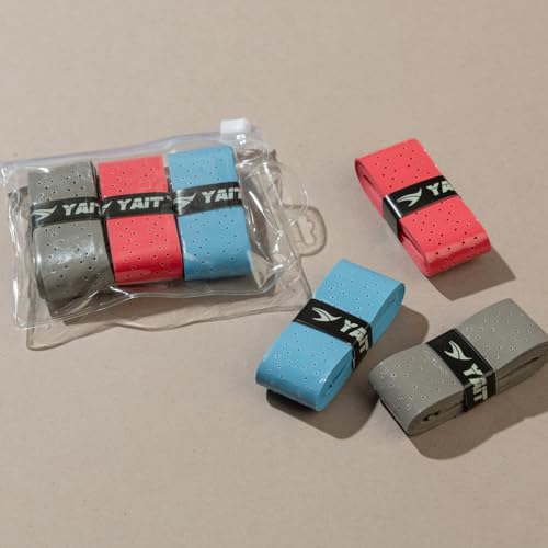Image of Universal Overgrips (Pack of 3) | High Tack Design | Breathable Comfort Material | Usable for Pickleball, Badminton, Tennis, Squash and Padel | Red, Blue & Grey Colours - Pack of 3
