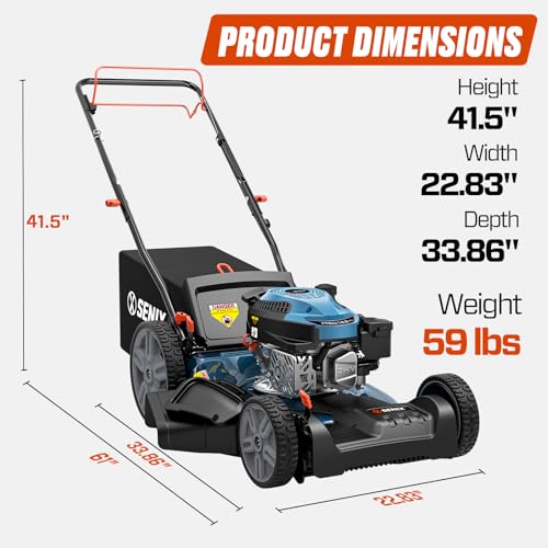 Image of SENIX 21'' Self Propelled Gas Lawn Mower 170 cc, 6-Position Cutting, 3-in-1 | (Mulching, Side Discharge and Rear Bagging), 4-Cycle OHV Gas Lawn Mowwer, Rear-wheel Drive 8 Inch /11 Inch