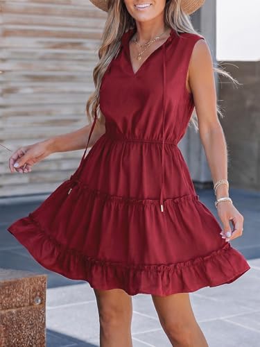 Image of CUPSHE Womens Summer Dresses Tie Neck Sleeveless Tiered Ruffle A-Line Tunic Mini Dress