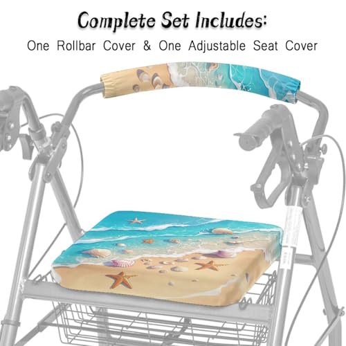 Image of Universal Rollator Walker Seat Covers, Waves Soft Adjustable Backrest Covers, Seat and Backrest Covers for Seniors Women Men
