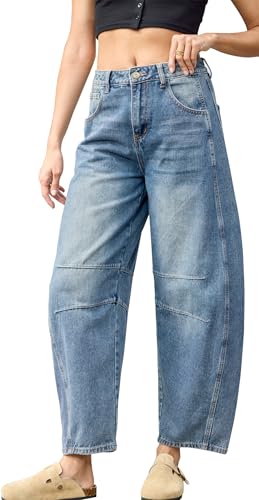 HUNGSON Women's Barrel Jeans Wide Leg Mid Rise Loose Y2k Baggy Boyfriend Jeans Denim Ankle Pants2