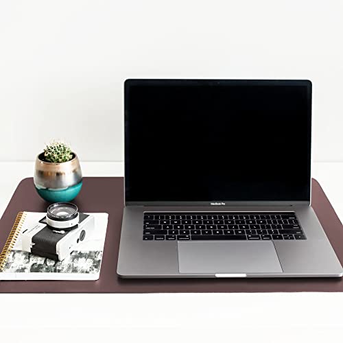 Zbrands // Brown Leather Smooth Desk Mat Pad Blotter Protector, Extended Non-Slip Rectangular, Laptop Keyboard Mouse Pad (24" X 17") #TOP5