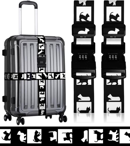 Image of Luggage Straps for Suitcases Travel Belt Luggage Band with Lock Heavy Duty Traveling Luggage Identifier Black and White Cat Cute Women Girls Unique Accesory Personalized