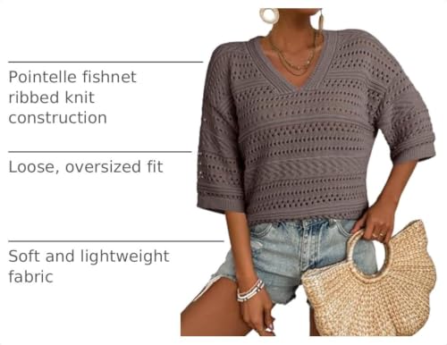 Image of Acelitt Crochet Tops for Women Summer Short Sleeve Sweater