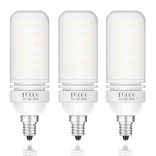 TSOCO E12 LED Bulbs,16W LED Chandelier Light Bulbs,120 Watt Equivalent,6000K Daylight White,1400LM,Non-Dimmable Ceiling Fan Light Bulbs,Pack of 3 (Ivory-Daylight-16W)