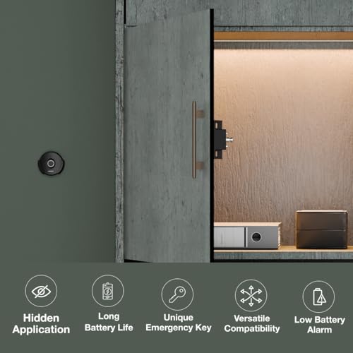 Image of Hafele Kabi Flow Digital Furniture Lock | Smart Control | Capacitive Fingerprint Access | Drawers and Cabinets | Compact | Black Matt | Colour Status Indicator