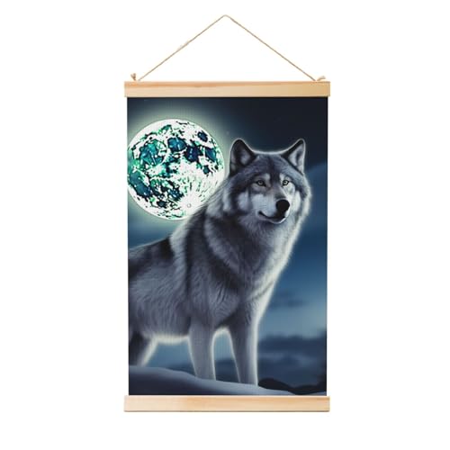 Poster loup sous la lune esprit sauvage pour décoration murale