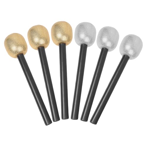 JOINPAYA 6 Stück Glitzernde Mikrofon-Requisite: Gefälschtes Bling-Mikrofon-Zubehör für Halloween, Karaoke, Cosplay, Kunststoff, 26 cm,(Silber + Gold)