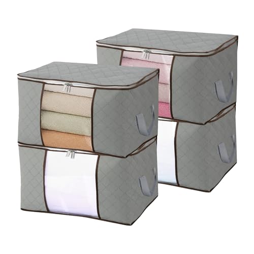 4 Pezzi Scatole per Vestiti 90L – Contenitori Organizer Armadio – Scatole per Armadio – Soluzioni Pratiche per Abiti e Biancheria da Letto