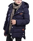 Produkte:1 * Kinder Jacke AnyuA Jungen Einfarbig Winterjacke Mantel Jacke Tasche Warm Reißvers Knopf Wintermantel Oberbekleidung Mit Kapuze Marineblau 170