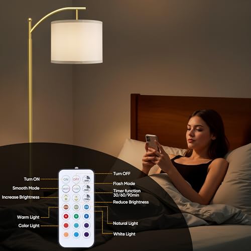 Image of Battery Operated Floor Lamp, RGB Dimmable Cordless Standing Lamp with Remote Control for Living Room, Tall Floor Lamp for Bedroom -Gold