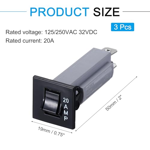 QUARKZMAN 3 Stück Electric Leitungsschutzschalter 20A Thermischer Überlastschalter 125/250V AC 32V DC Manueller Rücksetzknopf Schutzschalter