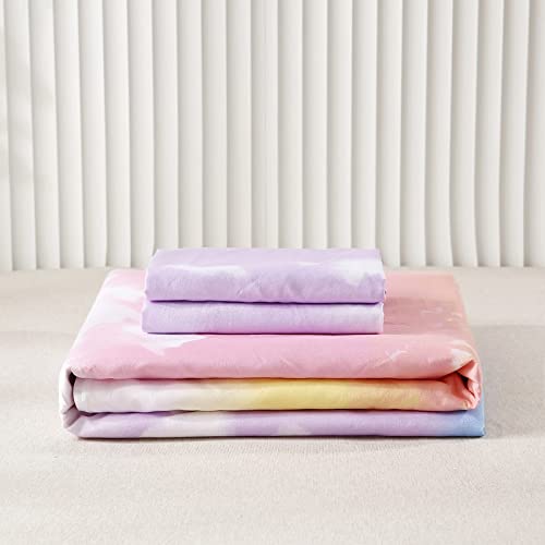 Mengersi Rainbow Duvet Cover Set Twin Size For Girls Cloud Sky Pink Blue Comforter Cover Bedding Set With Zipper Closure (1 Duvet Cover +1 Pillow Sham) #TOP4