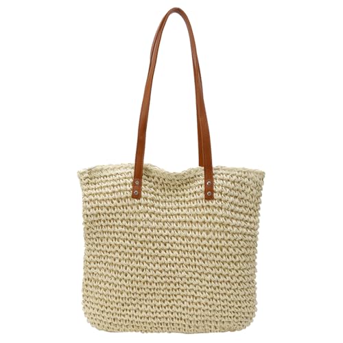 Image of Straw Beach Bags for Women - Woven Tote Bag Large Shoulder Handbags Summer Boho Straw Purse for Vacation