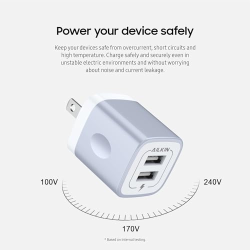 Image of USB Wall Charger, Charger Block, 2.1A Multiport Fast Charge Power Brick | USBA Cube for iPad, iPhone, iPod, Samsung Galaxy Cell Phone Charger Box