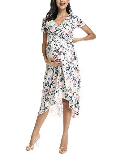 Liu & Qu Women's Casual Floral Maxi Dress Waist Tie V Neck Irregular