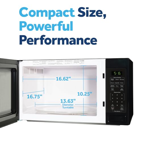 Image of GE GCST16S1WBB Microwave Oven, 1,150-watt 8 Auto Cooking Settings, Child-Lock Technology, Kitchen Essentials for The Countertop, Dorm Room or Apartment, 1.6 Cu. Ft, Black