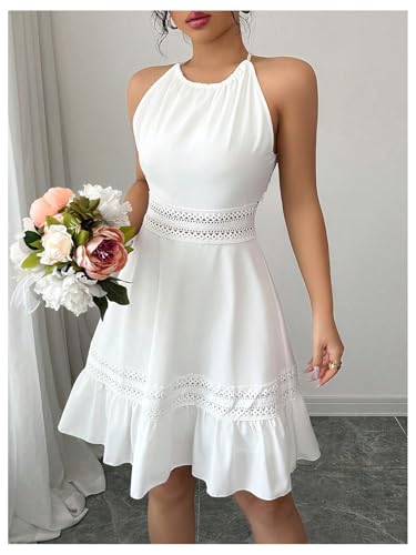 Image of SweatyRocks Women's Ruffle Backless Lace Dress Halter Sleeveless Summer Dresses