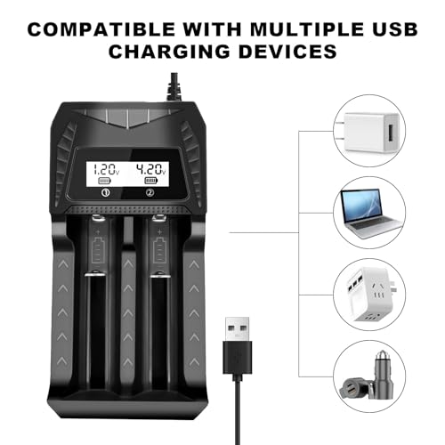 18650 Battery Charger, WAVYPO 2 Bays Smart Universal Charger with LCD Display for Rechargeable Batteries 21700 Li-ion LiFePO4 IMR AA AAA Ni-MH Ni-Cd - image 2