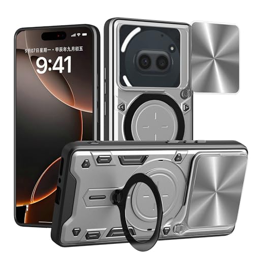 Lucyliy Compatible with Nothing Phone 2A Phone Case Cover [with Tempered Glass Screen Protector] Silvery
