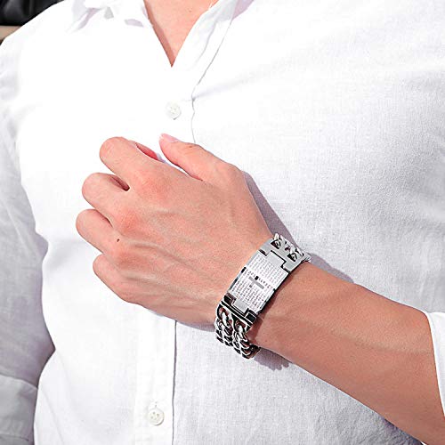 Image of Young & Forever Titanium Steel Cuban Link Chain ID Bar Bracelet for Men and Boys | Bold Punk Style Hand Band Kada | Plain and Religious Cross Engraved Matte Black & Metallic Silver Style Options