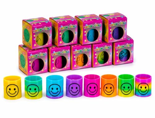 STUWU 8er Regenbogenspirale 8 fertige Geschenke im Einzelkarton Mitgebsel Kindergeburtstag Mini Spiralen bunt mit lustigem Gesicht