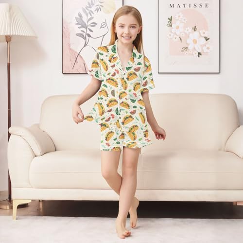 Delicious Taco Summer Satin Pajama Set, Cute Button-Down Sleepwear Pj Set for Sleep Wears3