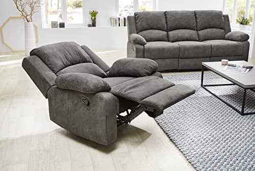 Fernsehsessel mit Tonnentaschenfederkern B97/T87/H97 cm, verstellbarer TV-Sessel durch praktische halbautomatische Relaxfunktion, Bezug Mikrofaser Vintage Anthrazit / 15129 – Bild 7