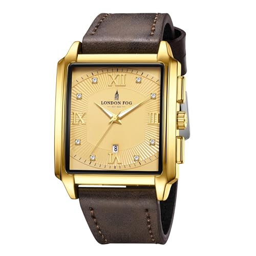 Image of London Fog Mayfair Collection Analog Watch for Men with Square Dial, Crystal Hour Accents, Date Display, Quartz Movement and Leather Strap - LFM10004