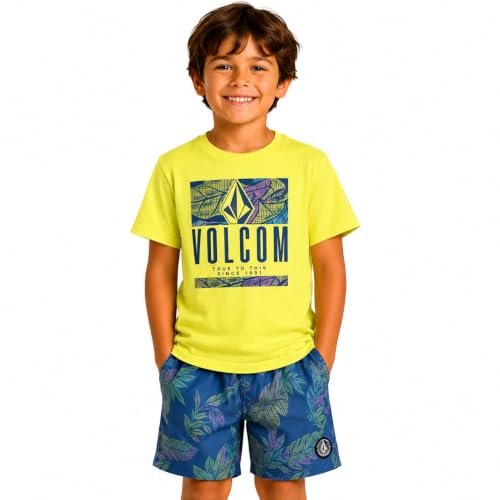 Image of Volcom Baby Boys Swim Set - 2 Piece Short Sleeve Swim Shirt Graphic Tees & Board Shorts - Infant Toddler Little Boys Swimsuit