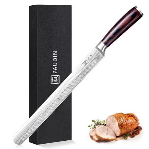 PAUDIN Brisket Knife, 12 Inch Carving Knife Stainless Steel Brisket Slicing Knifes with Granton Edge for Meat Cutting, Roasts, BBQ, Turkey