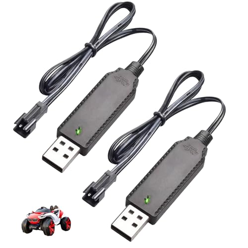 2 Pezzi Caricabatterie 3.7V USB SM-2P, Cavo Ricarica per Batterie NiMH LiPo di Auto RC, Droni FPV, Quadricotteri, Elicotteri, Barche e Giocattoli Telecomandati, Caricatore con LED Indicatore