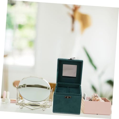 Image of Velvet Three Layer New Vintage Flannel Jewelry Box Earrings Earrings Rings Necklace Bracelets Jewelry Organiser Storage Case With Drawer For Girls Women Dark Green (AB-01)