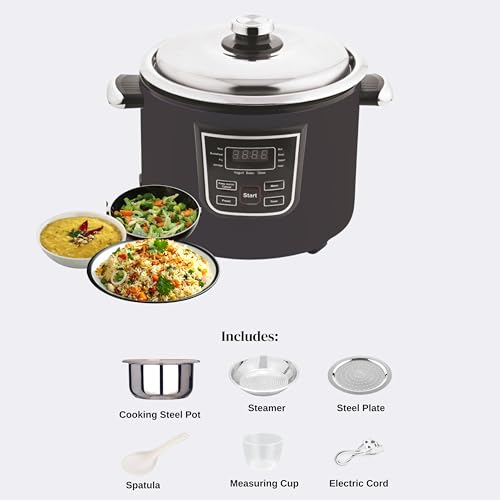 Image of Cookup 1.8 Litres Digital /Multipurpose Electric Rice Cooker | Stainless Steel Cooking Pot | Stainless Steel Steamer | 11Multi Purpose Functions | Delay Timer | 700- Watt (BLACK, 1 POT)