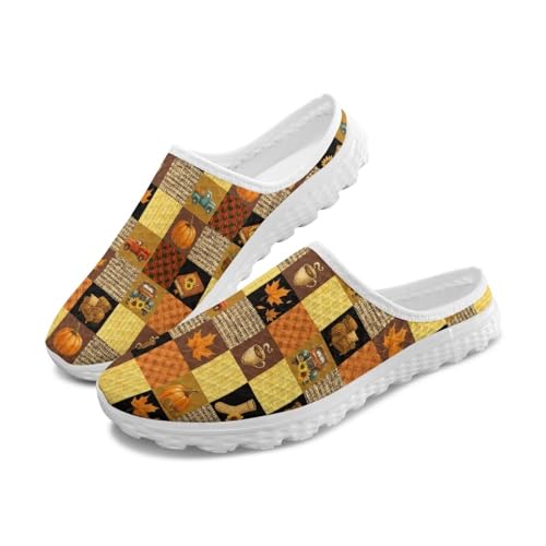 FOR U DESIGNS Thanksgiving Womens Mule Shoes Anti-Slip Summer Flats for Work Shopping Cafe Lightweight Breathable