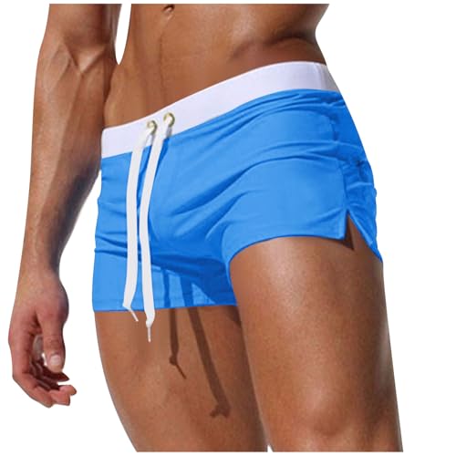 Men Soft Quick Dry Swim Trunks Without Mesh Liner, Fashion Cozy Solid Shorts, Drawstring Elastic Waist Beach Shorts