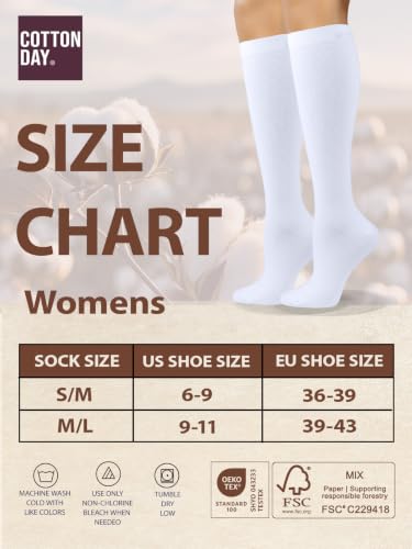 Image of COTTON DAY Women's Soft Combed Cotton Knee High Long Calf Dress Socks Seamless Toe Black White Gray Navy Blue Brown 3 Pack
