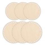 HDFHDF 6 Stück Holzboden Für Häkelkorb Korbboden Zum Häkeln Häkelboden Holz 15/20cm Kreis Webplatten Holz Loch Mit Loch Familie Handarbeit Handgewebt