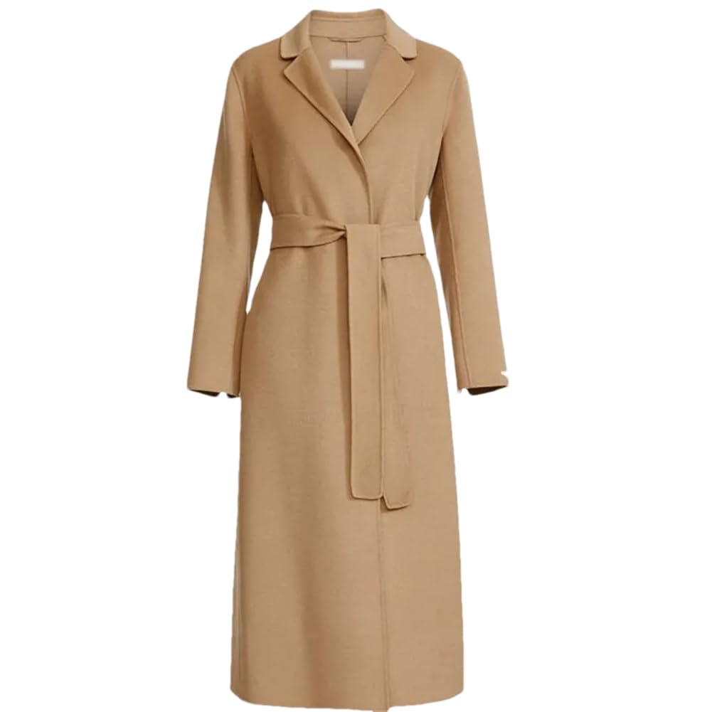 Vsadsau Abrigo de mezcla de lana de invierno para mujer, abrigo de lana extra largo, con cinturón suelto, chaqueta de cárdigan de color sólido