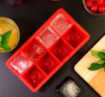 Forma de Gelo Grande Quadrada de Silicone, 8 Cavidades, Com Tampa, Para Cubos de Bebidas, Whisky (Ve