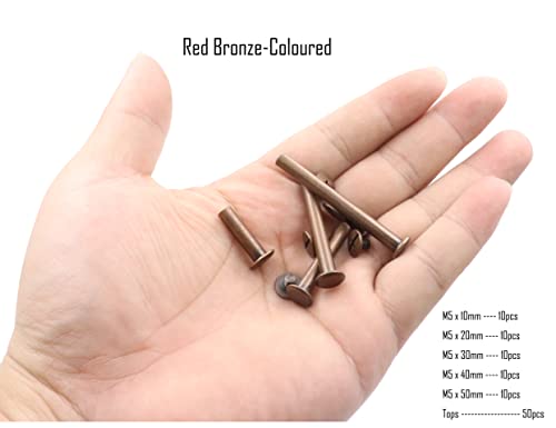Lby 100Pcs Chicago Screws Binding Screw Posts,M5 X 10/20/30/40/50Mm Binding Barrels And Screws Assortment Kit, For Leather Saddles Purses Belt Repair, Plating (Red Bronze-Coloured) #TOP2