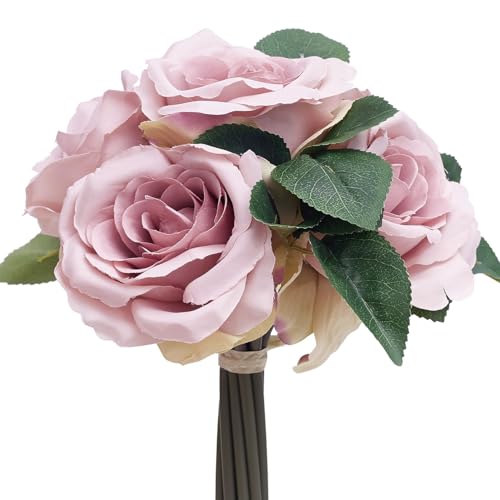 The Baked Studio, Large Hand Tied Silk Tea Rose 6-Piece Bouquet for Cake Decorating Home Décor, Weddings