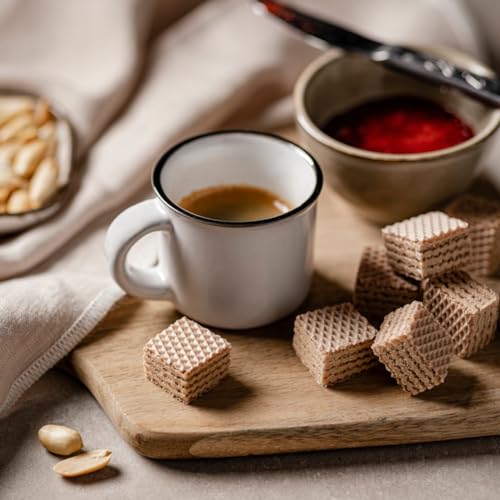 Image of Loacker Quadratini Peanut Butter bite-size Wafer Cookies - 30% Less Sugar - Premium Crispy Wafers with Peanut Butter cream filling - great for snacks & desserts- Non GMO - LARGE Snack Bag 250g /8.82oz